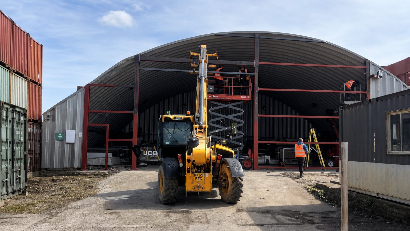 Team constructing the new industrial dome access opening