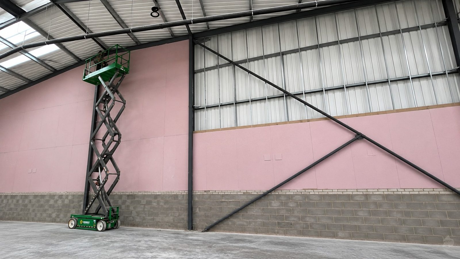 Internal partition works being completed from a mobile access platform